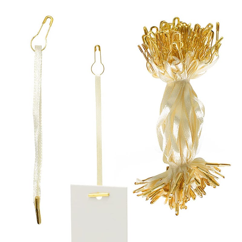 Renashed 4.5" 500Pcs Hang Tag Fasteners Silks and Satin Strings Safety Pin and Barb Easy and Fast to Attach (Beige) - Image 1